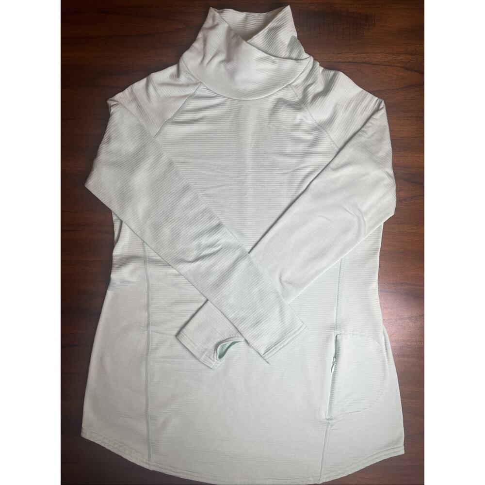 Duluth Trading Co Sz S Split Mock Neck Mint Greeen Tunic Thumb Holes Zip Pocket